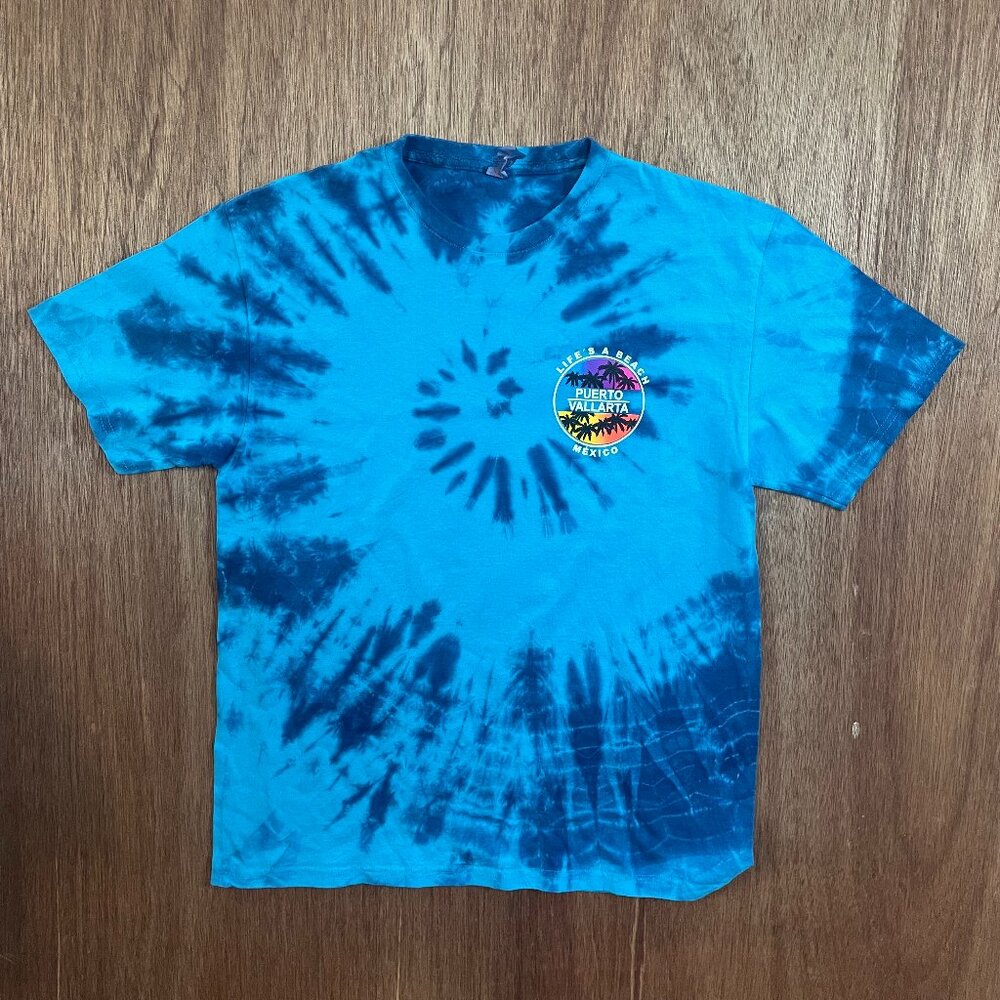 "Life's a Beach: Puerto Vallarta Mexico" Men's Large Tie-Dyed T-Shirt